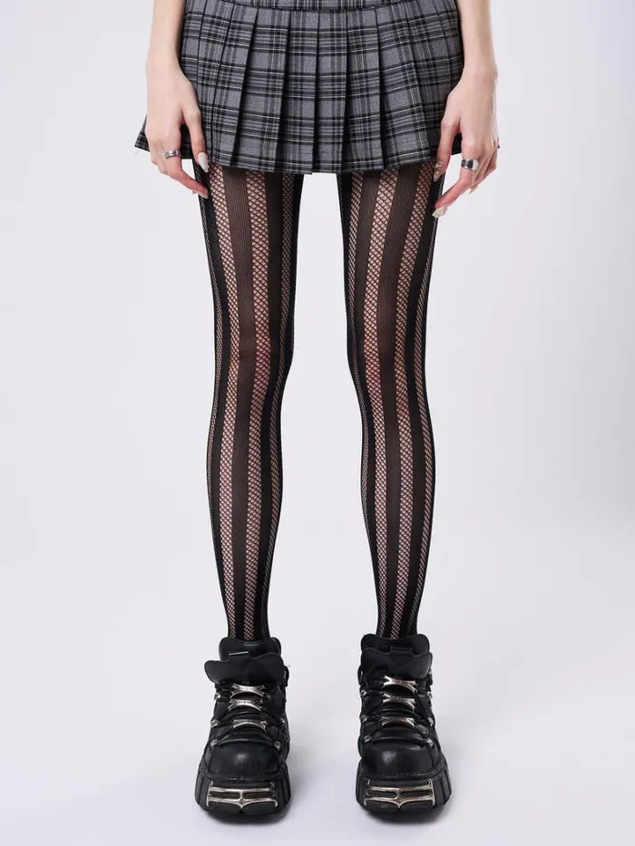 Shop Minga London Accessories Brea Black Striped Fishnet Tights
