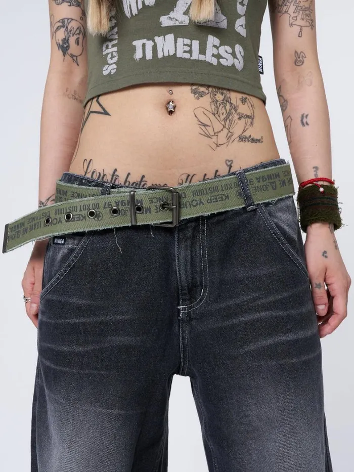Shop Minga London Accessories Do Not Disturb Army Green Canvas Belt