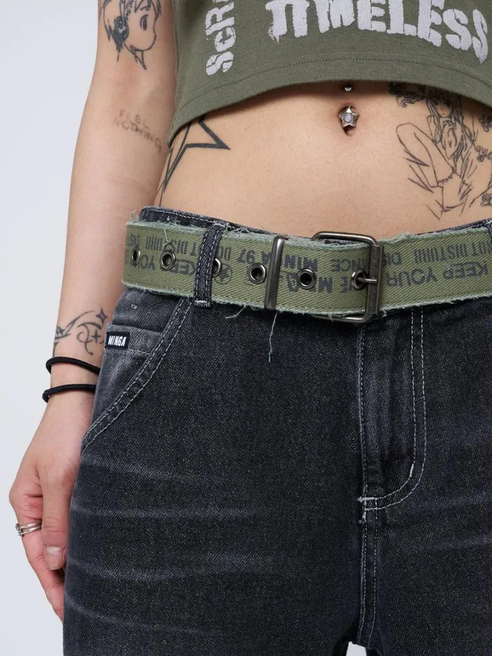 Shop Minga London Accessories Do Not Disturb Army Green Canvas Belt