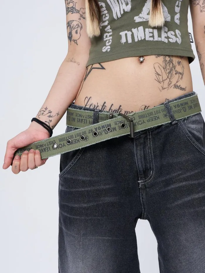 Shop Minga London Accessories Do Not Disturb Army Green Canvas Belt