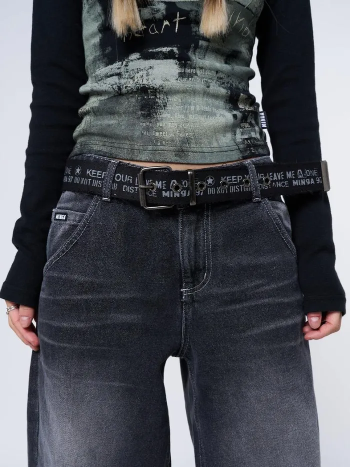 Shop Minga London Accessories Do Not Disturb Black Canvas Belt