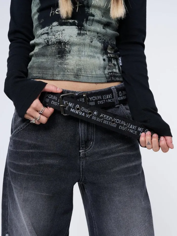 Shop Minga London Accessories Do Not Disturb Black Canvas Belt