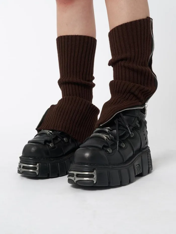 Shop Minga London Accessories Downtown Brown Zip Up Leg Warmers