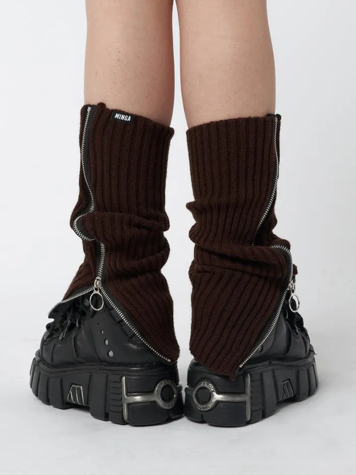 Shop Minga London Accessories Downtown Brown Zip Up Leg Warmers Shop Minga London Accessories Downtown Brown Zip Up Leg Warmers
