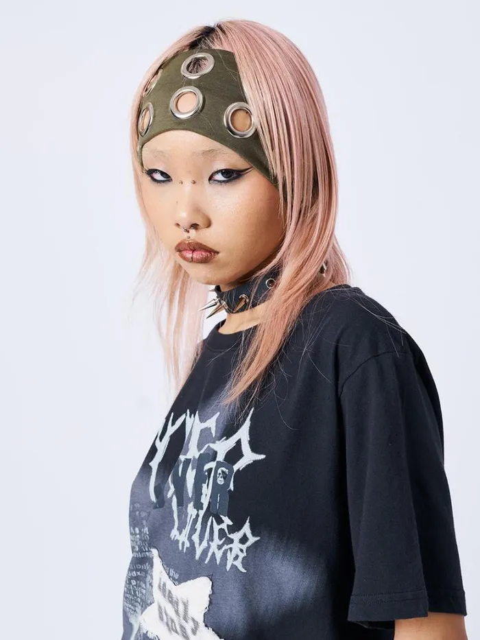 Shop Minga London Accessories Elektra Green Metallic Hole Headband