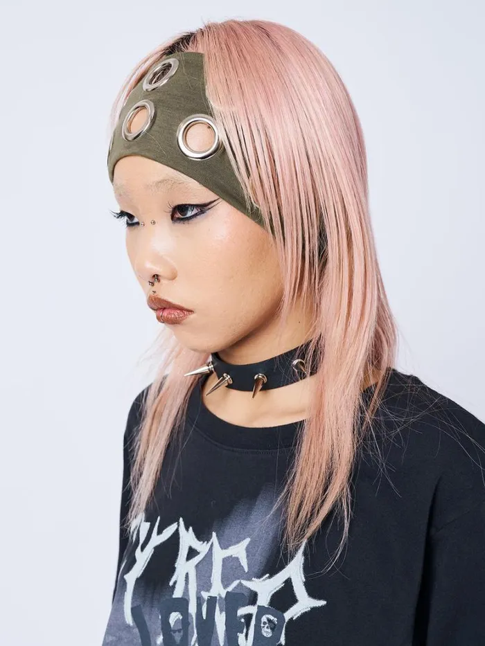 Shop Minga London Accessories Elektra Green Metallic Hole Headband