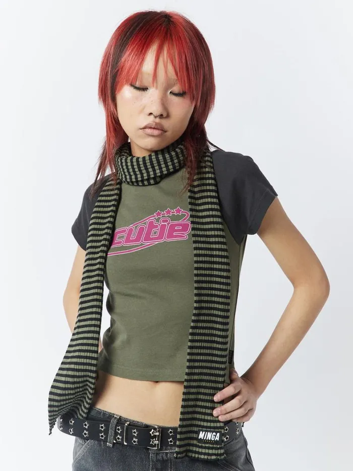 Shop Minga London Accessories Girlfriend Stripes Green Black Scarf