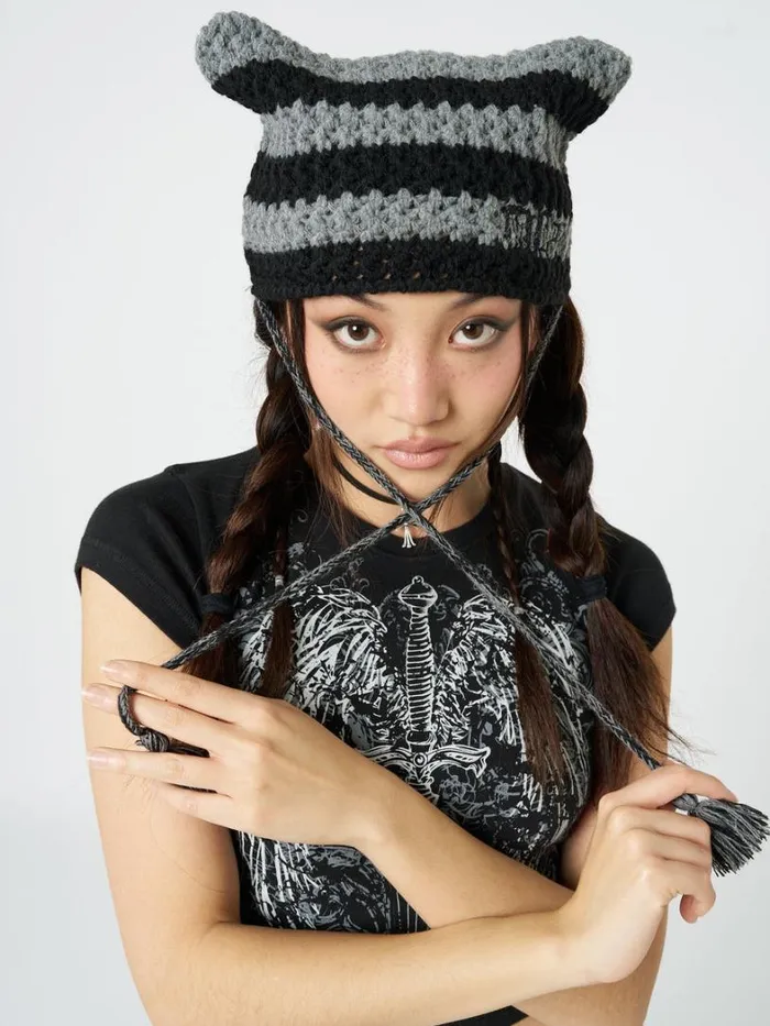 Shop Minga London Accessories Greta Stripes Tie Knit Hat