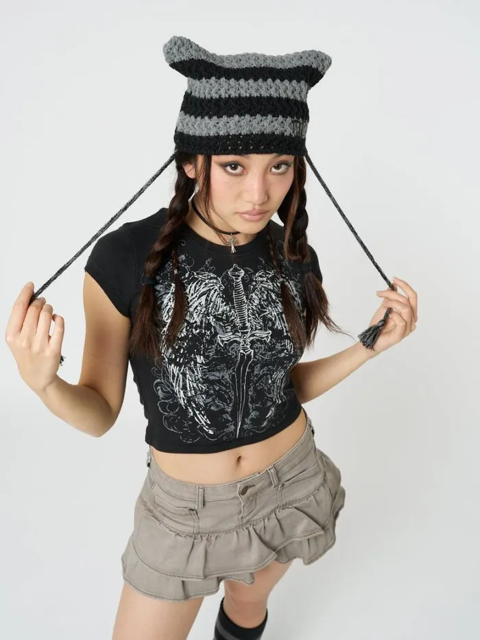 Shop Minga London Accessories Greta Stripes Tie Knit Hat