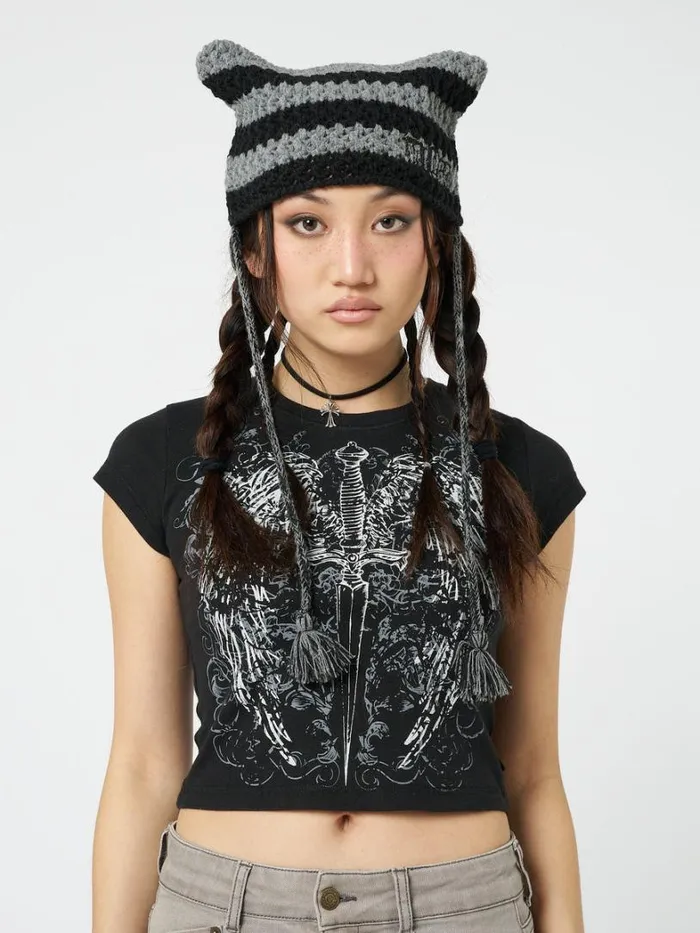 Shop Minga London Accessories Greta Stripes Tie Knit Hat