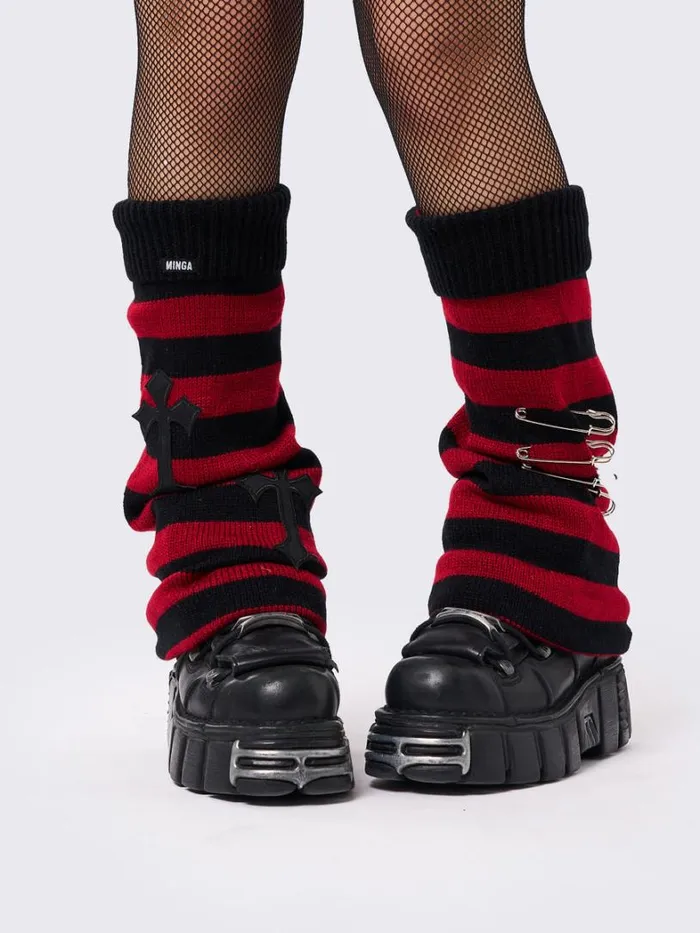 Shop Minga London Accessories Mica Cross and Safety Pin Striped Leg Warmers