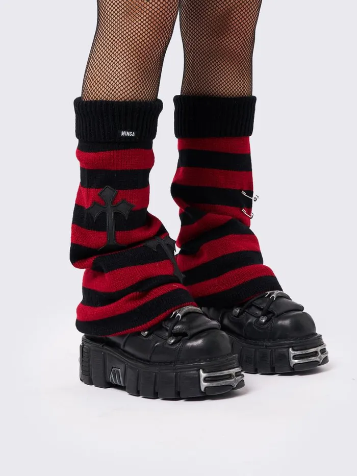Shop Minga London Accessories Mica Cross and Safety Pin Striped Leg Warmers