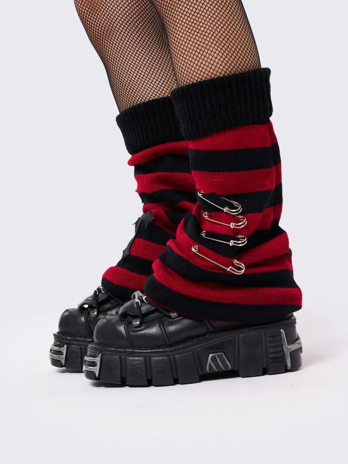 Shop Minga London Accessories Mica Cross and Safety Pin Striped Leg Warmers