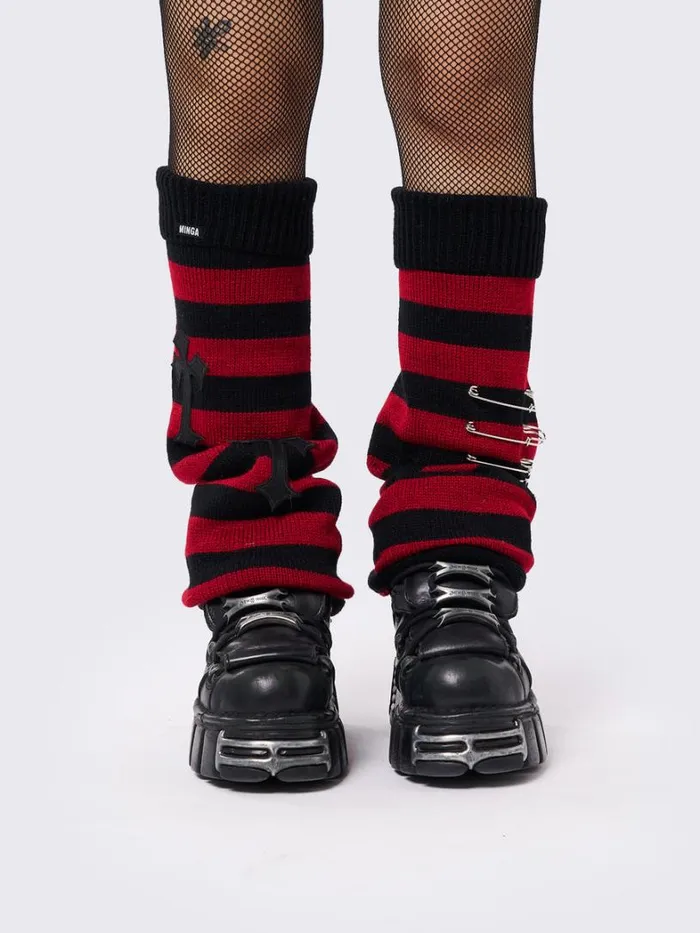 Shop Minga London Accessories Mica Cross and Safety Pin Striped Leg Warmers