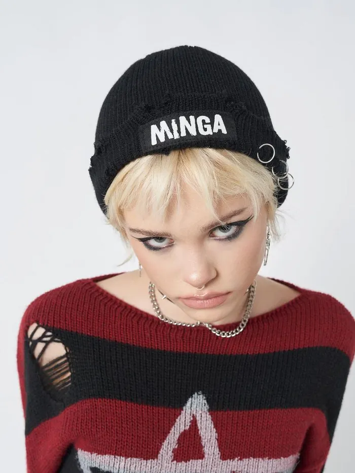 Shop Minga London Accessories Minga Black Distressed Beanie