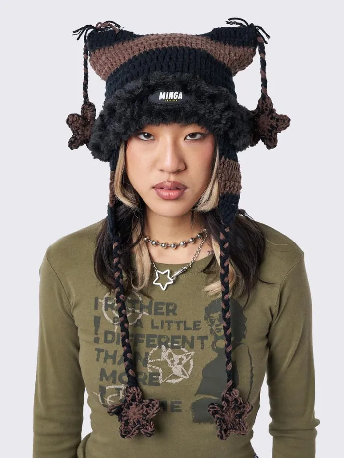 Shop Minga London Accessories Skylar Star Brown Tie Knit Hat
