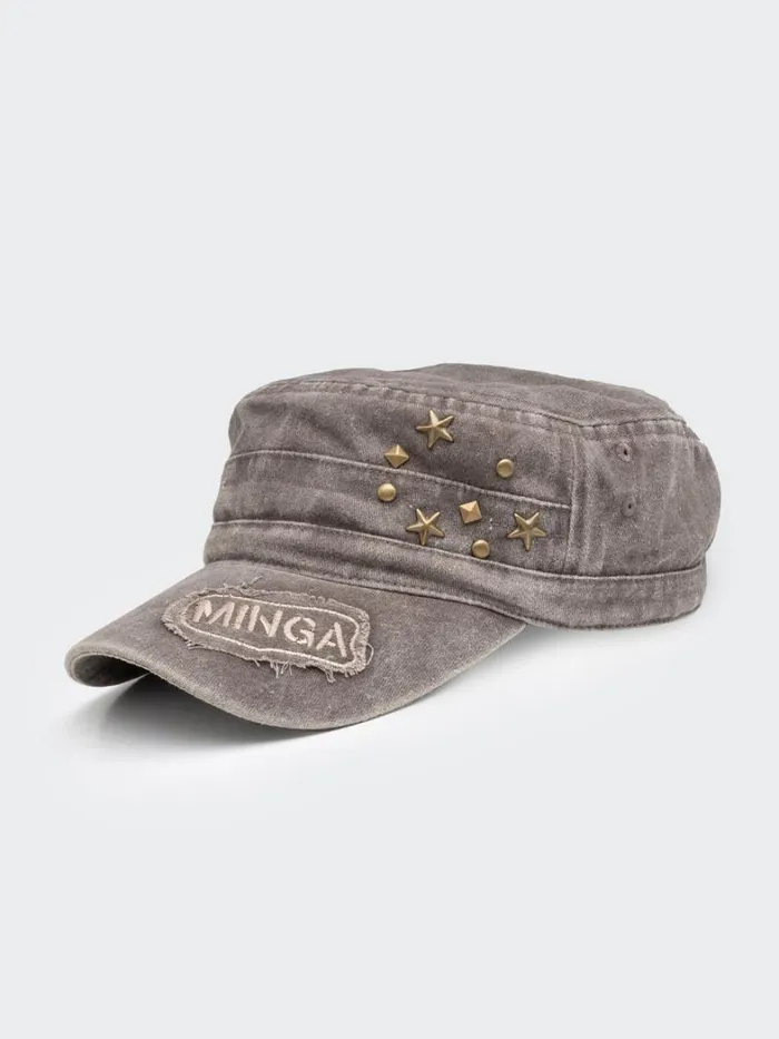 Shop Minga London Accessories Star Studded Brown Minga Military Cap
