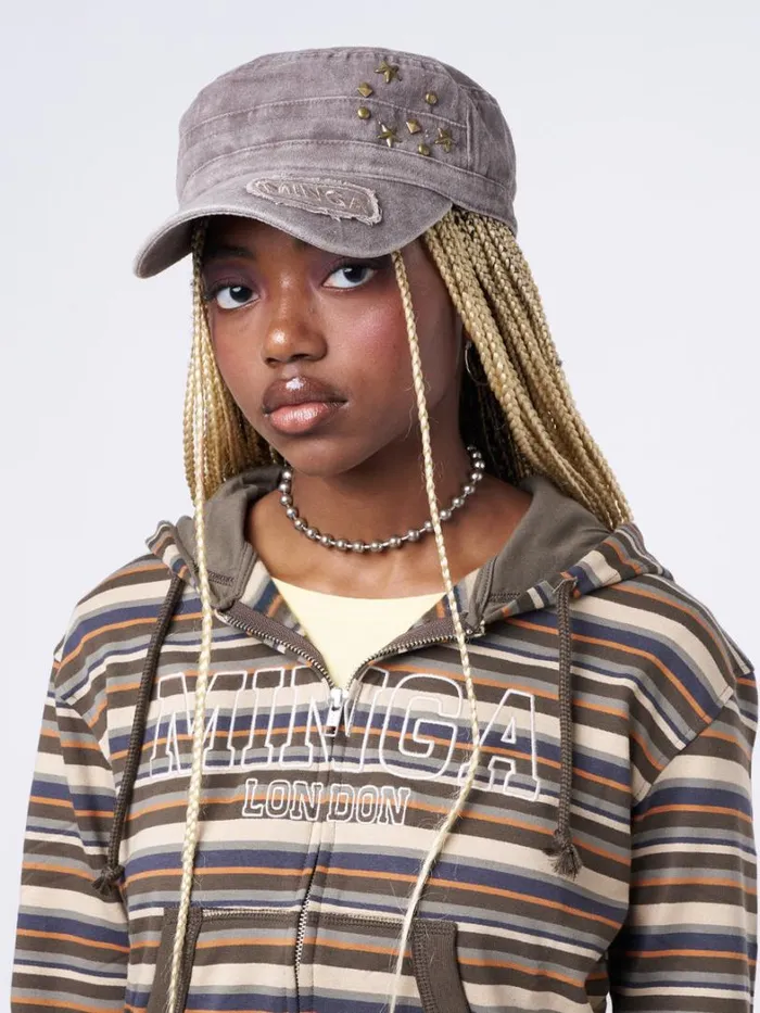 Shop Minga London Accessories Star Studded Brown Minga Military Cap