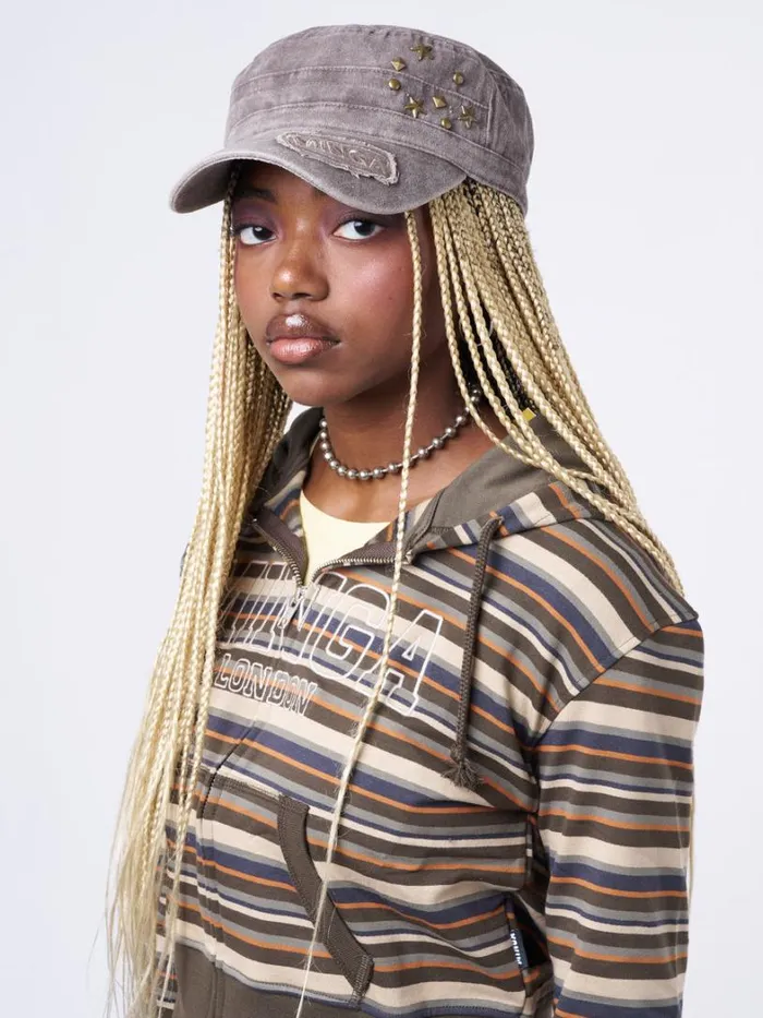 Shop Minga London Accessories Star Studded Brown Minga Military Cap