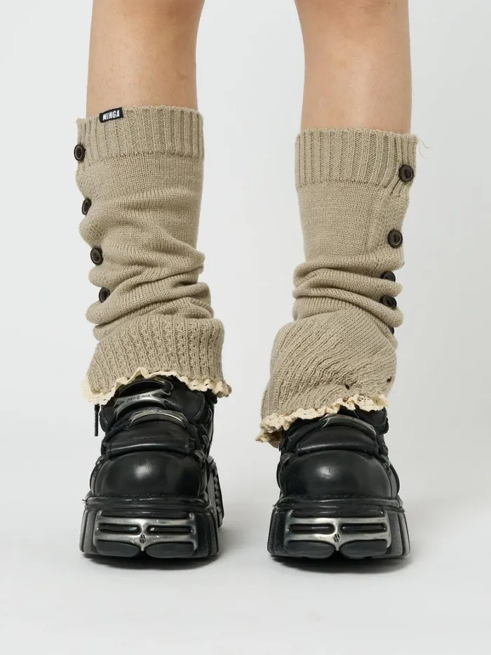 Shop Minga London Accessories Zeva Beige Buttoned Leg Warmers