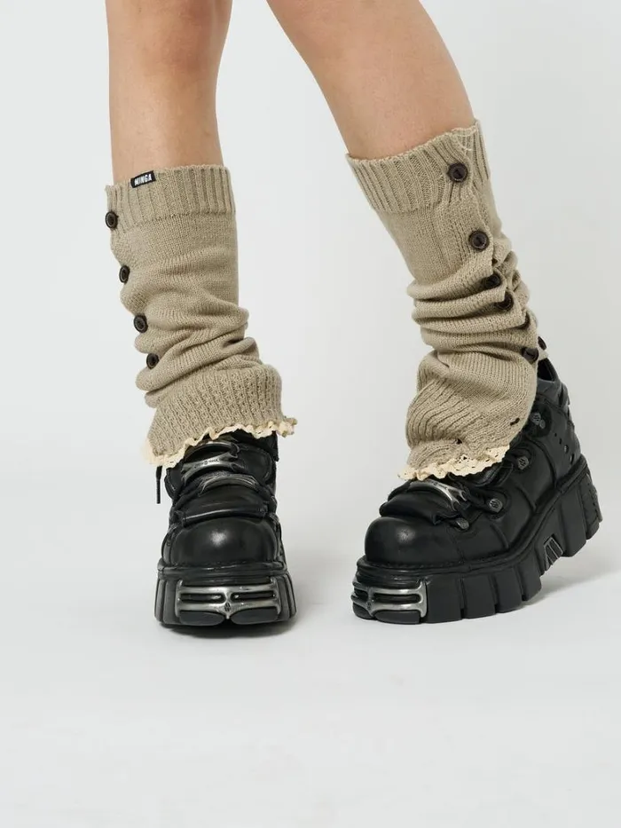 Shop Minga London Accessories Zeva Beige Buttoned Leg Warmers