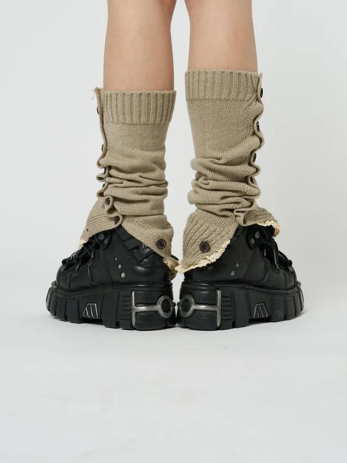 Shop Minga London Accessories Zeva Beige Buttoned Leg Warmers