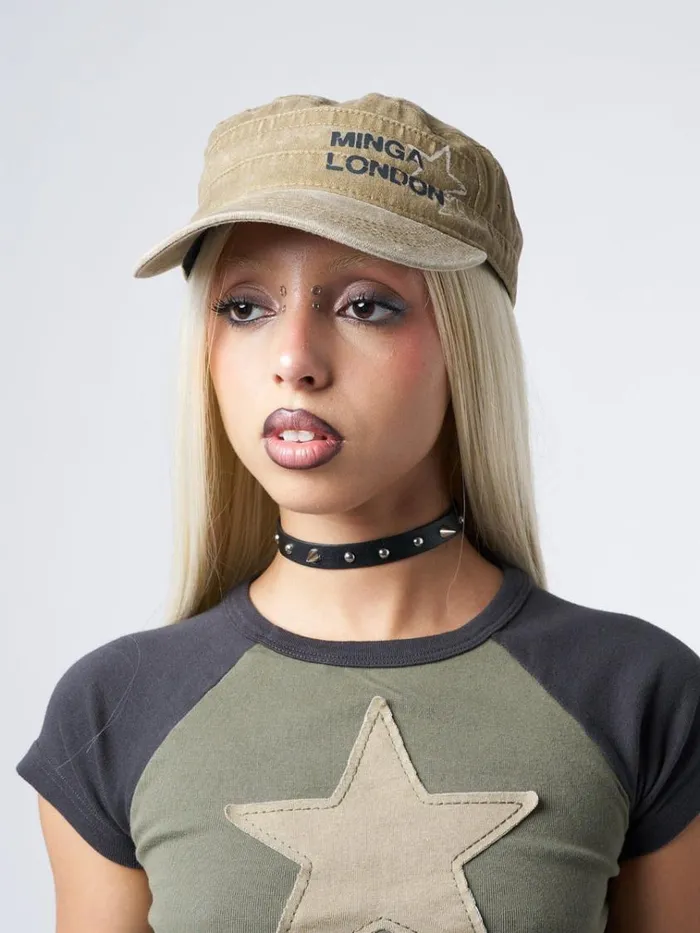 Shop Minga Star Beige Military Cap Minga London Accessories