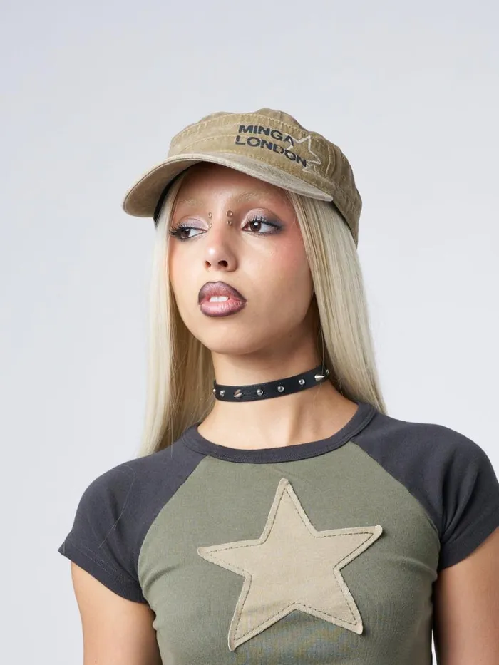Shop Minga Star Beige Military Cap Minga London Accessories
