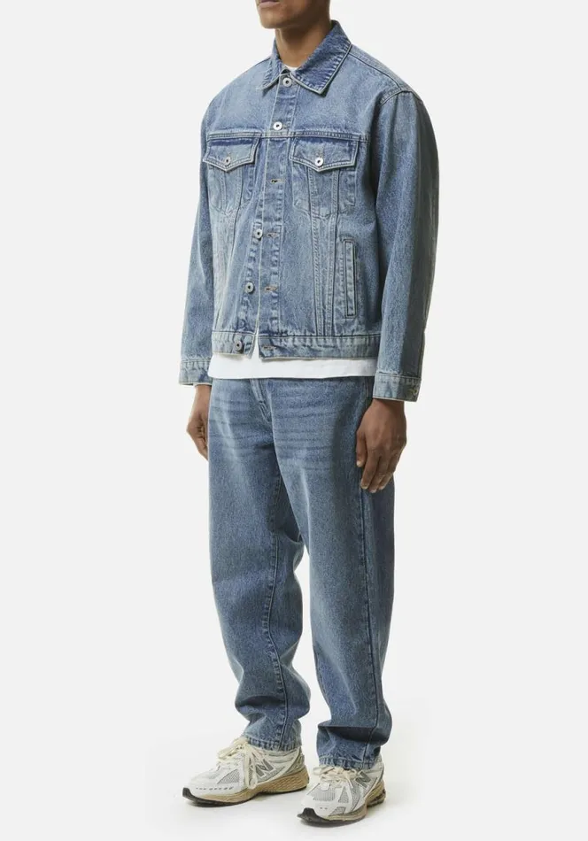 Shop MKI 16OZ DENIM JEANS Bleach Wash MKI MIYUKI ZOKU Trousers Shop MKI 16OZ DENIM JEANS Bleach Wash MKI MIYUKI ZOKU Trousers