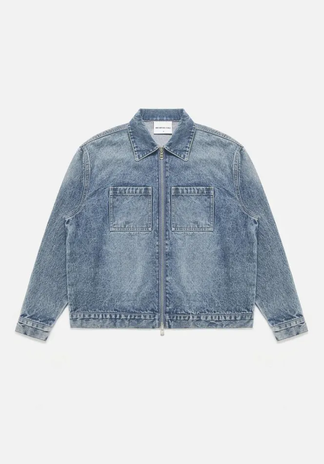 Shop MKI 16OZ DENIM RIDER JACKET Bleach Wash MKI MIYUKI ZOKU Outerwear