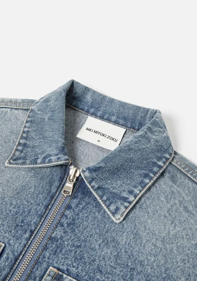 Shop MKI 16OZ DENIM RIDER JACKET Bleach Wash MKI MIYUKI ZOKU Outerwear Shop MKI 16OZ DENIM RIDER JACKET Bleach Wash MKI MIYUKI ZOKU Outerwear