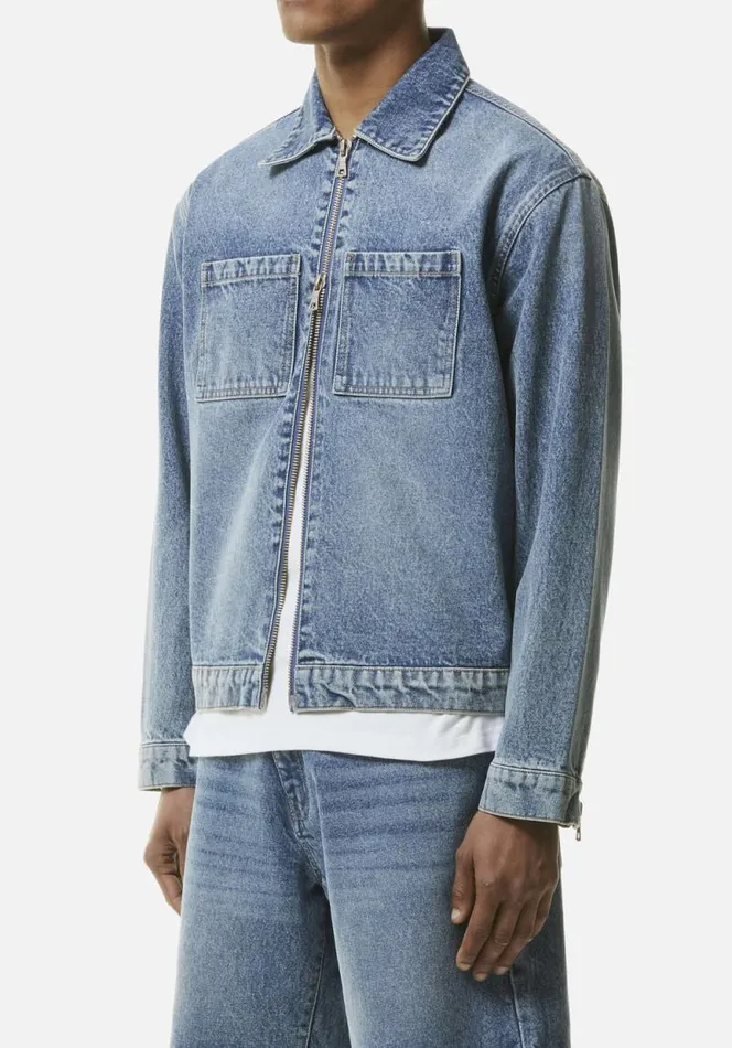 Shop MKI 16OZ DENIM RIDER JACKET Bleach Wash MKI MIYUKI ZOKU Outerwear Shop MKI 16OZ DENIM RIDER JACKET Bleach Wash MKI MIYUKI ZOKU Outerwear