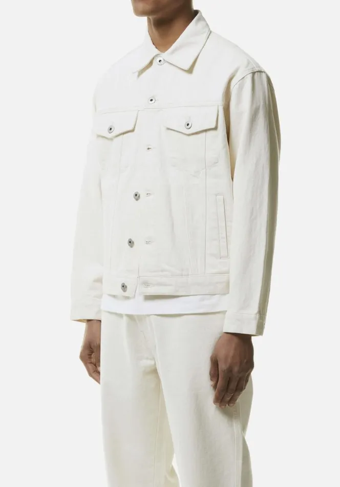 Shop MKI 16OZ DENIM TRUCKER JACKET Off White MKI MIYUKI ZOKU Outerwear Shop MKI 16OZ DENIM TRUCKER JACKET Off White MKI MIYUKI ZOKU Outerwear