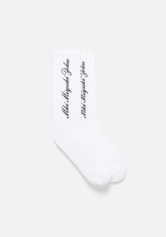 Shop MKI EMBASSY LARGE LOGO SOCKS White MKI MIYUKI ZOKU Socks