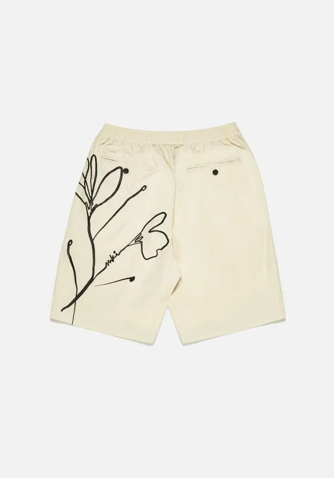 Shop MKI FLORAL COTTON LINEN SHORTS Ecru MKI MIYUKI ZOKU Shorts