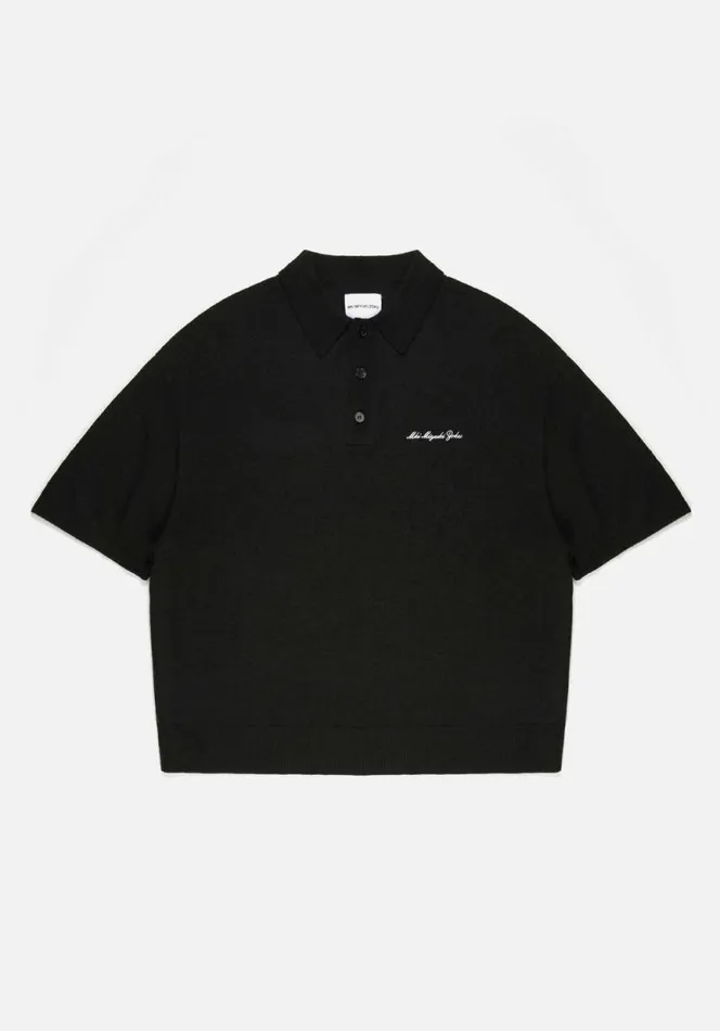 Shop MKI LIGHTWEIGHT MOHAIR KNIT POLO SHIRT Black MKI MIYUKI ZOKU Shirts
