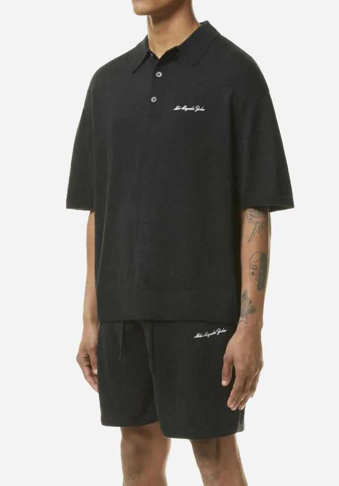 Shop MKI LIGHTWEIGHT MOHAIR KNIT POLO SHIRT Black MKI MIYUKI ZOKU Shirts