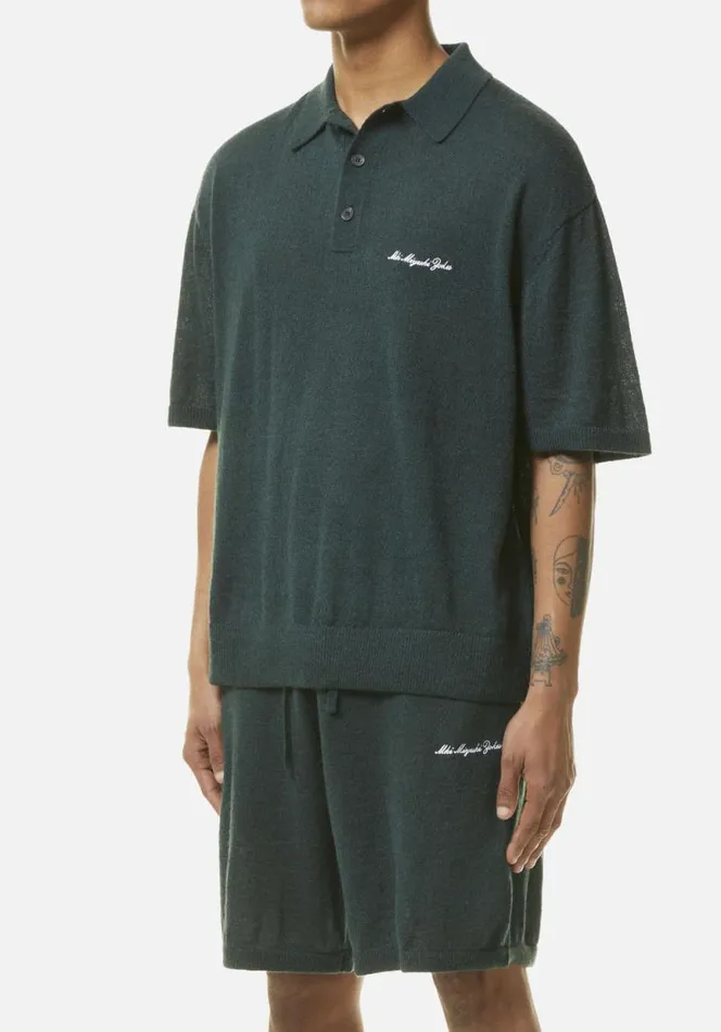 Shop MKI LIGHTWEIGHT MOHAIR KNIT POLO SHIRT Green MKI MIYUKI ZOKU Shirts