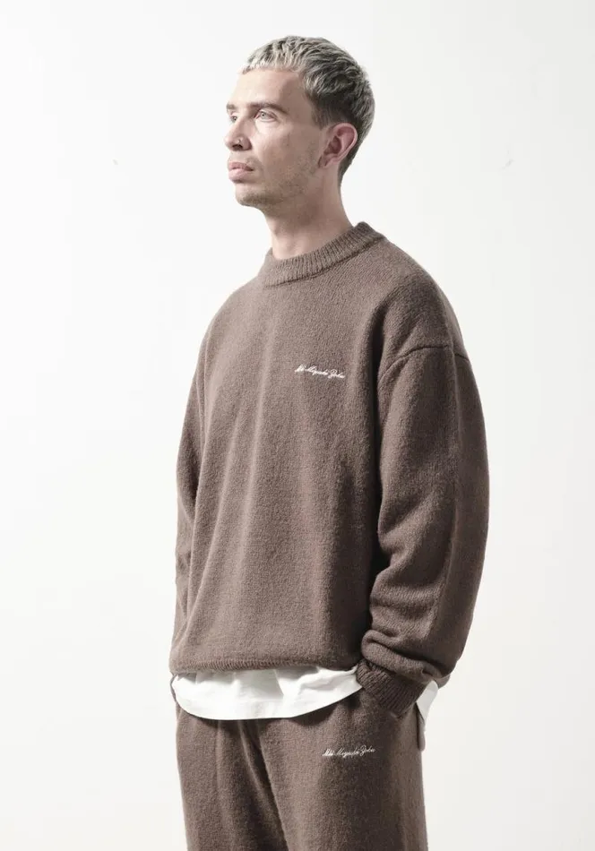 Shop MKI MOHAIR BLEND KNIT CREWNECK Brown MKI MIYUKI ZOKU Knitwear