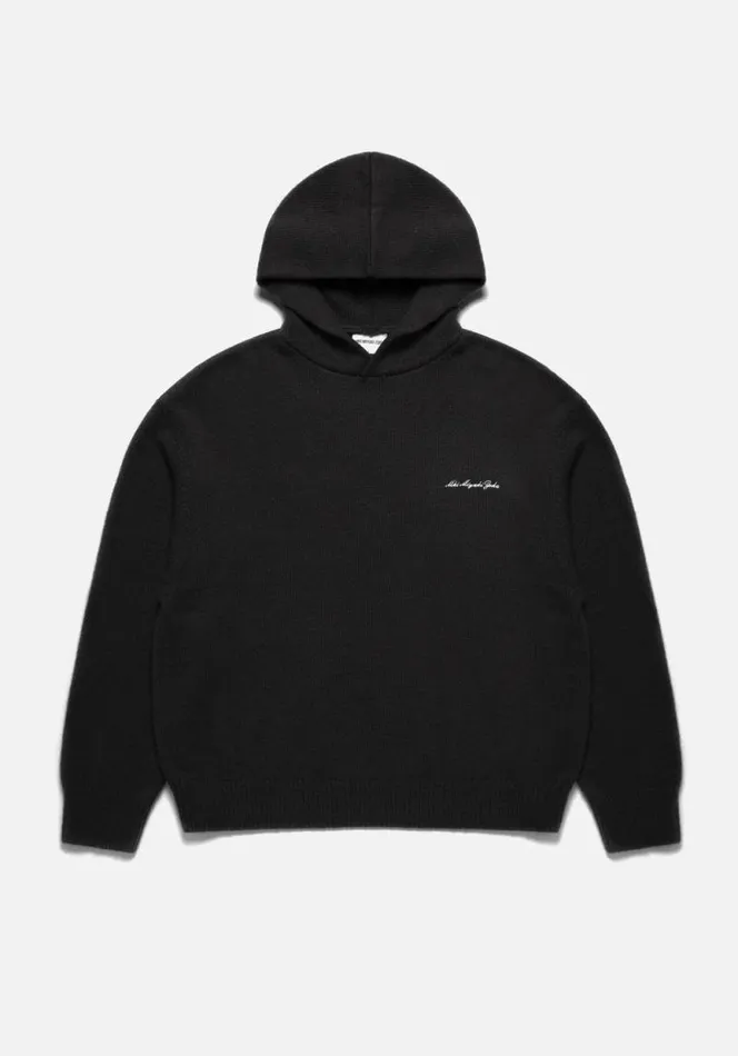 Shop MKI MOHAIR BLEND KNIT HOODY Black MKI MIYUKI ZOKU Knitwear