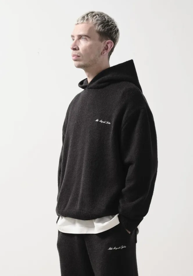 Shop MKI MOHAIR BLEND KNIT HOODY Black MKI MIYUKI ZOKU Knitwear
