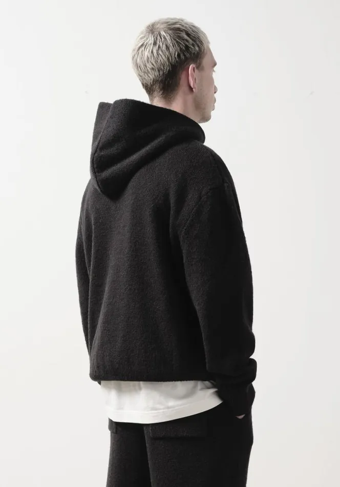 Shop MKI MOHAIR BLEND KNIT HOODY Black MKI MIYUKI ZOKU Knitwear