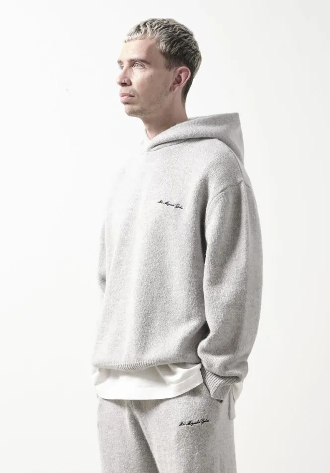 Shop MKI MOHAIR BLEND KNIT HOODY Grey MKI MIYUKI ZOKU Knitwear
