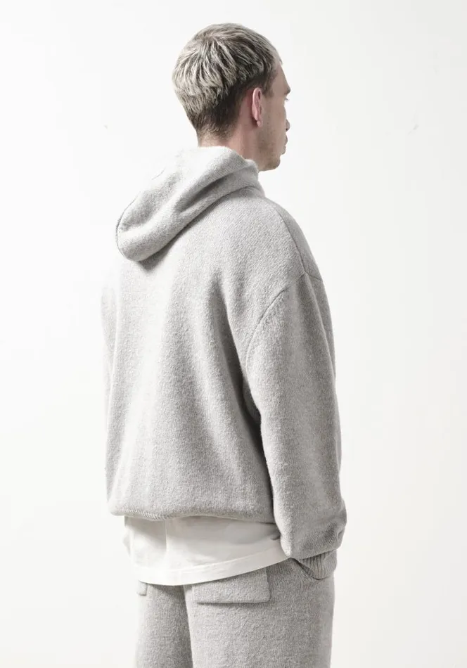 Shop MKI MOHAIR BLEND KNIT HOODY Grey MKI MIYUKI ZOKU Knitwear