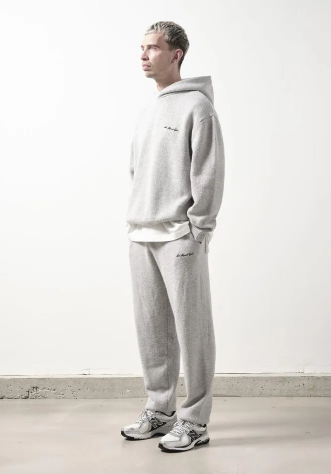 Shop MKI MOHAIR BLEND KNIT HOODY Grey MKI MIYUKI ZOKU Knitwear