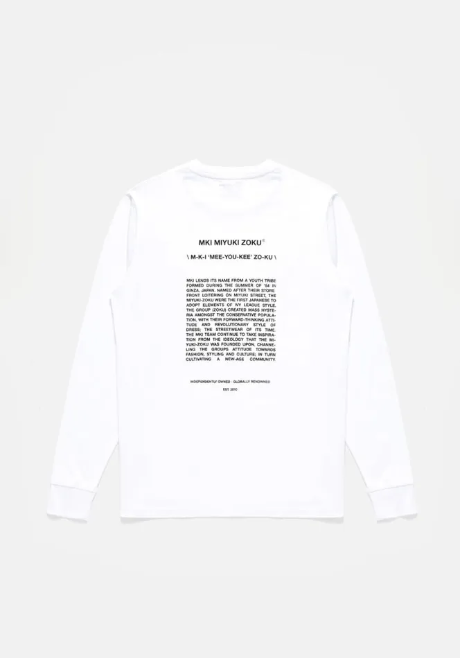 Shop MKI PHONETIC LONGSLEEVE White MKI MIYUKI ZOKU TShirts