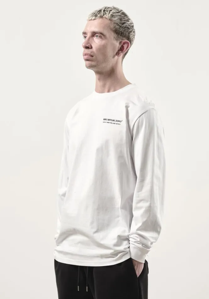 Shop MKI PHONETIC LONGSLEEVE White MKI MIYUKI ZOKU TShirts