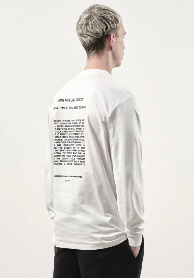 Shop MKI PHONETIC LONGSLEEVE White MKI MIYUKI ZOKU TShirts