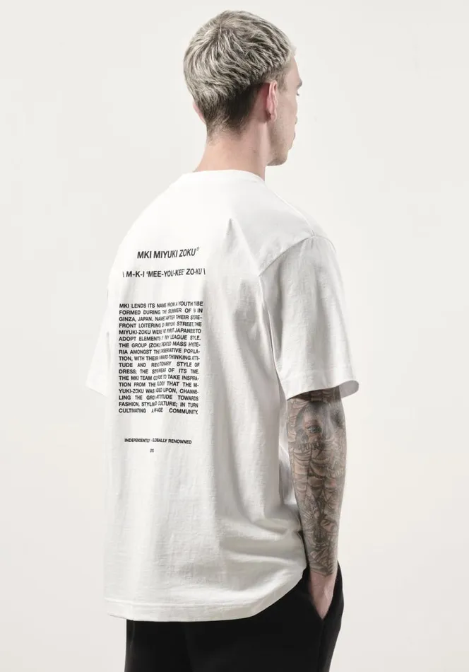 Shop MKI PHONETIC TSHIRT White MKI MIYUKI ZOKU TShirts