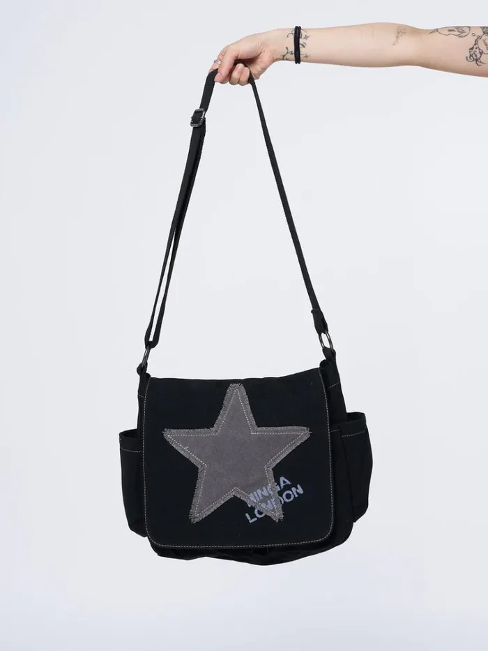 Shop Super Star Black Canvas Messenger Bag Minga London Accessories